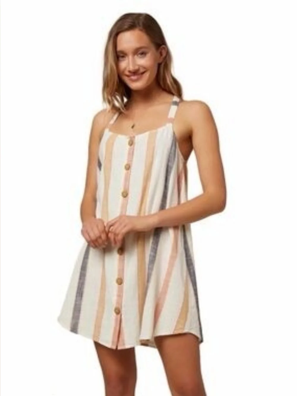 O'Neill Drey Multi Striped Dray Mini Dress Cross Back Straps Size Small NWT - Picture 2 of 10